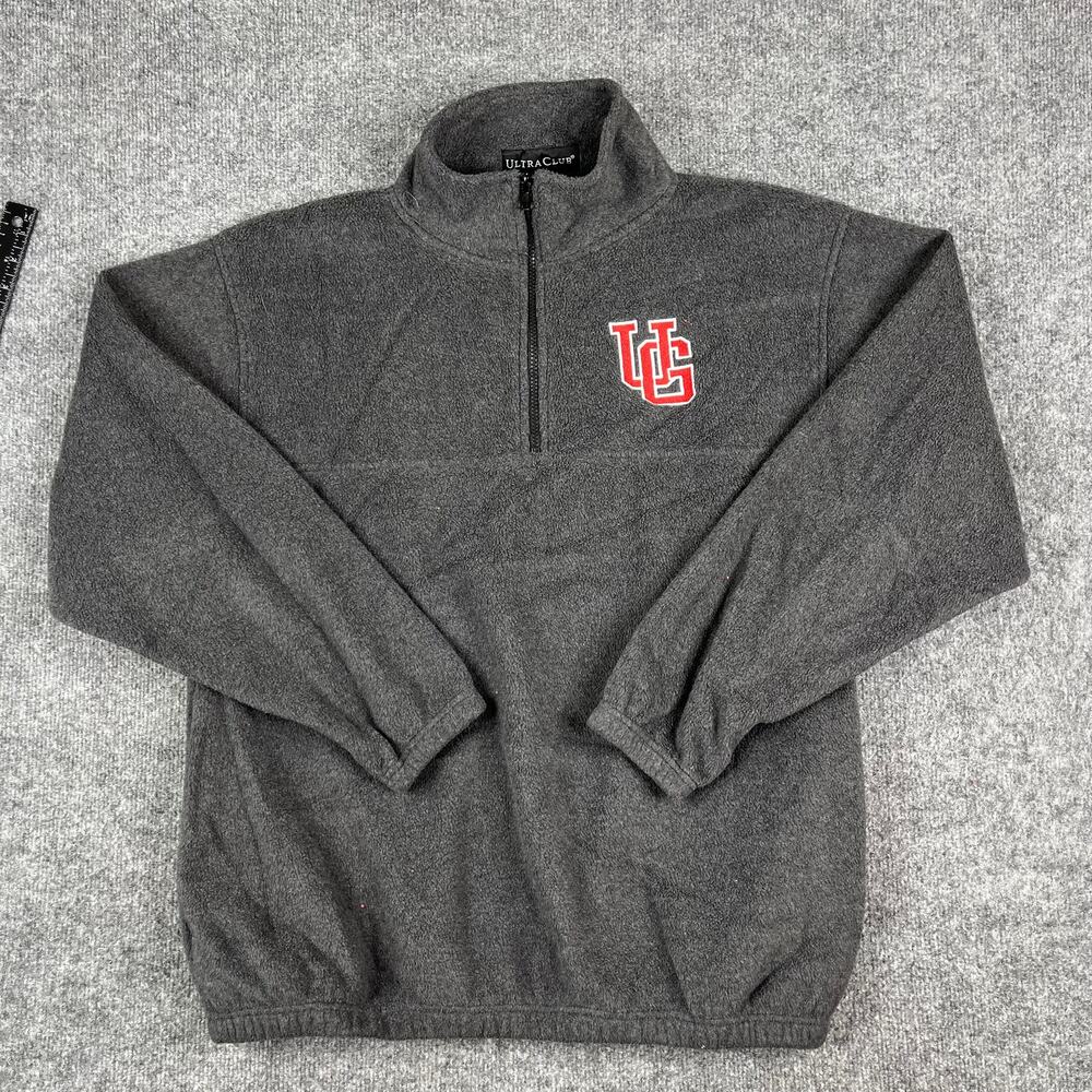 UltraClub Pullover Jacket Mens Size L‎ Gray Fleece 1/4 Zip Embroidered Logo